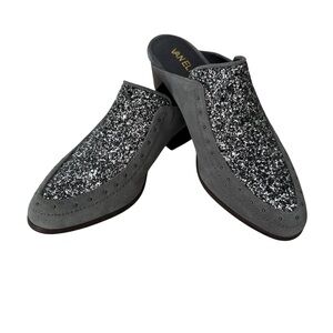 NWOB Vaneli Gray Bary Slip On Mule Suede Leather Glitter Nail Head Detail Sz 8 N